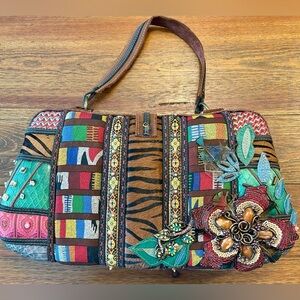 Mary Frances | Vintage Patchwork Leather Hand Bag | Hard Case | Feather/Floral